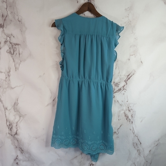 Lovers + Friends Mini Wrap Dress Blue Embroidered V-Neck Flutter Small - Picture 12 of 12